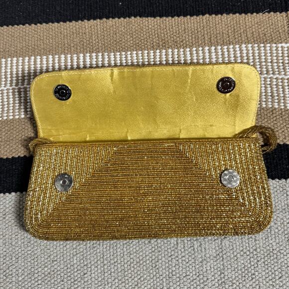 Vintage Bechamel Gold Seed Beads Embroidered Bridal Handbag Clutch Evening Party - Picture 2 of 4